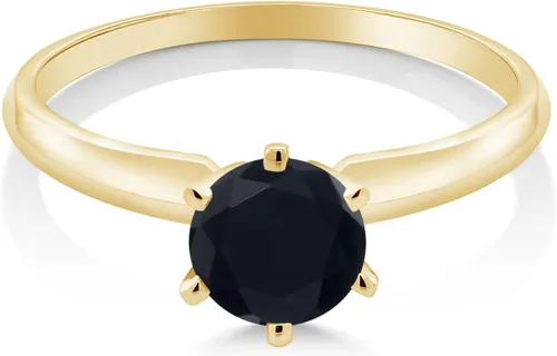 Vista 21 de Anillo de compromiso solitario con piedra preciosa redonda de oro amarillo de 14 quilates de 0.236 in para mujer Ajuste clásico de 6 puntas