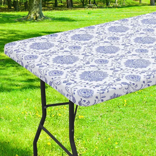 Vista 20 de Smiry Mantel cuadrado para mesa de pícnic, impermeable, elástico, ajustable, para campamento, protector de vinilo con parte trasera de franela Beige