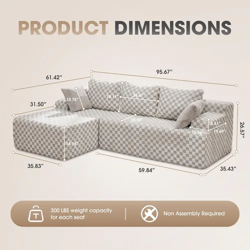 Vista 2 de Sofá modular en forma de L, de 3 asientos, espuma viscoelástica, para sala de estar, sofá estilo nube con diván, de gran tamaño, verde grisáceo