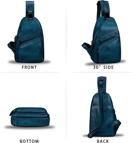 Vista 4 de IVTG Bolso bandolera de cuero genuino para hombres y mujeres, mochila de hombro hecha a mano cruzada para motocicleta