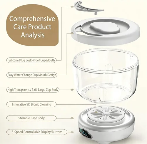 Vista 2 de Mini taza de lavandería con pantalla digital, carga USB inalámbrica, lavadora compacta de 20.3 fl oz de capacidad, material ABS, lavadora dedicada