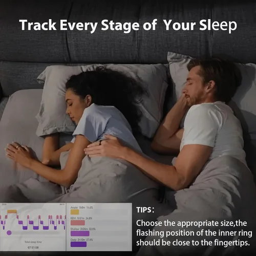Vista 3 de Smart Ring Sleep Fitness Tracker, registra el sueño, frecuencia cardíaca, temperatura, oxígeno en sangre y podómetro, anillo de salud con estuche