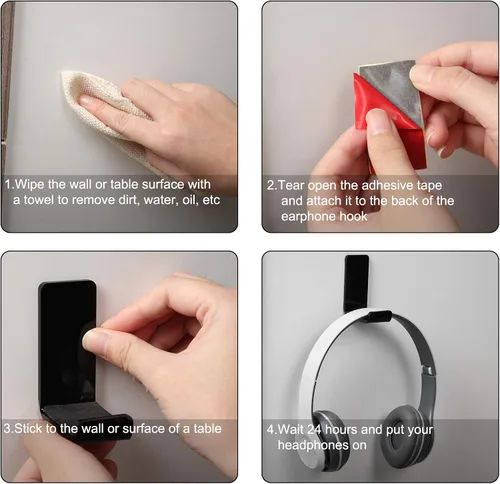 Vista 4 de Weewooday 4 Piezas Colgador para Auriculares Soporte de Escritorio Adhesivo Gancho para Auriculares Montaje en Pared Soporte para Auriculares
