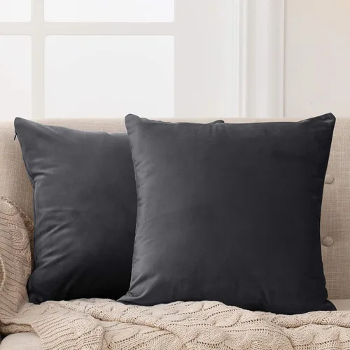 Vista 38 de Deconovo Juego de 2 fundas de almohada de pana suave con cremallera invisible, 16 x 16 pulgadas, color gris pardo, decoración del hogar para sofá