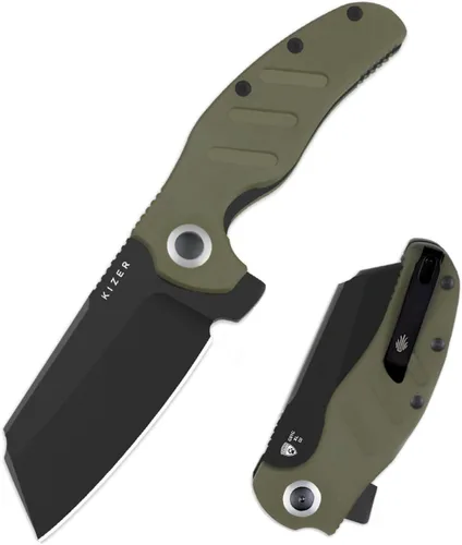 Vista 9 de Kizer C01C XL Cuchillo de bolsillo para perro pastor, 3.9 pulgadas, 14C28N, cuchillo plegable EDC con mango de arpillera negra Norplex UltreX™