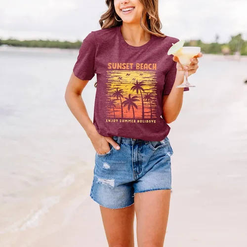 Vista 5 de Beach Shirts for Women Hawaiian Graphic Tees Sunshine Summer Vacation Vintage Tshirt Tops