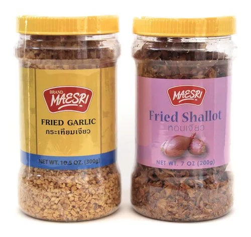 Vista 3 de Maesri - Paquete combinado de chalota frita y ajo frito, ingrediente y guarnición ampliamente utilizado en la cocina asiática, tarro de 7 onzas