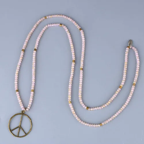 Vista 3 de KELITCH - Collar clásico con dije de signo de paz, de hippie, de amor, con cuentas de cristal esmerilado
