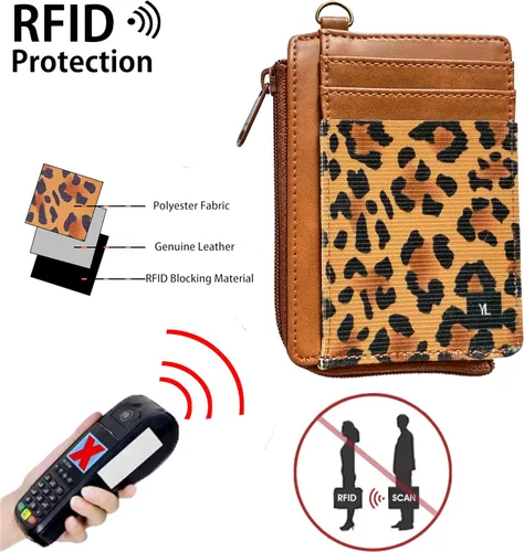 Vista 2 de Cartera para tarjetas de crédito para mujer, con bloqueo RFID, delgada, pequeña, minimalista, tarjetero con ventana de identificación