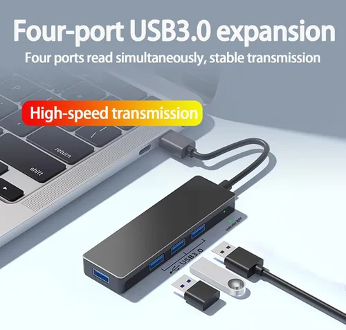 Vista 3 de Divisor USB 3.0 con cable de extensión de 1 pie de largo, extensor multipuerto ultrafino de 4 puertos para computadora de escritorio, laptop