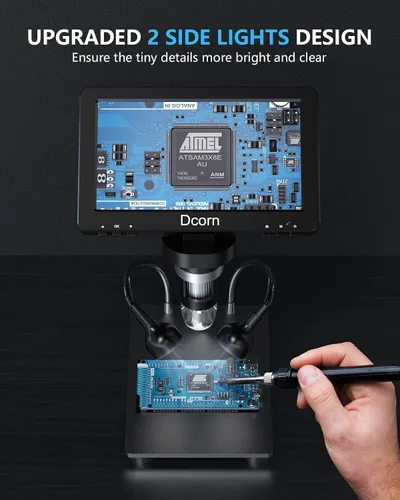 Vista 3 de Microscopio Digital Dcorn de 7'' 1200X, Microscopio de 12MP 1080P Foto/Video para Adultos, Soldadura de Monedas, Soporte de Metal, Control Remoto