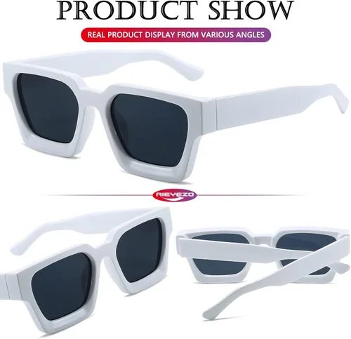 Vista 6 de AIEYEZO Gafas de sol cuadradas para mujeres y hombres, gafas de sol cuadradas con montura gruesa, estilo de diseñador simple