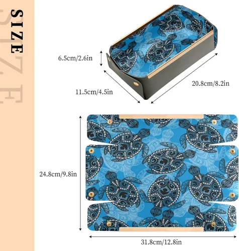 Vista 2 de xigua Bandeja de cuero con patrón de tortugas, bandeja de almacenamiento extraíble, organizador de joyas para hombres y mujeres, billetera