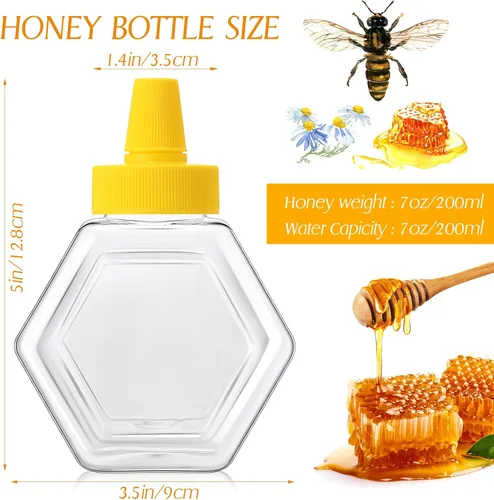 Vista 2 de Ziliny 32 botellas de miel de 7 onzas de plástico vacía de colmena con tapa de boquilla, recipientes de miel transparentes recargables