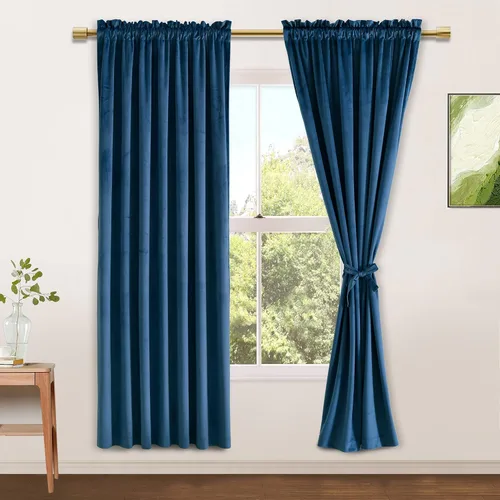 Vista 67 de JIUZHEN Cortinas de terciopelo beige de 63 pulgadas de ancho x 63 pulgadas de largo, cortinas de terciopelo retro suaves con bolsillo para barra