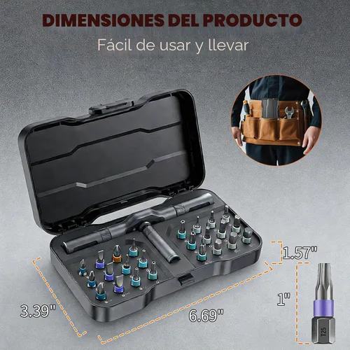 Vista 5 de Juego de destornilladores magnéticos 24 en 1, juego de destornilladores de trinquete DIY con mango desmontable, kit de herramientas de reparación