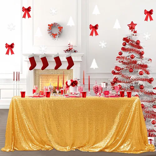 Vista 28 de Manteles redondos de lentejuelas negros para fiestas, de 121,9 cm, mantel redondo de purpurina ajustado, pequeño, lindo y dulce, para boda