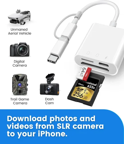 Vista 5 de Lector de tarjetas SD para iPhone iPad, Oyuiasle visor de tarjeta SD digital para cámara de vigilancia con ranura dual para MicroSD/SD, adaptador