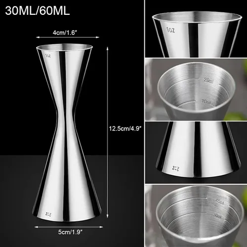 Vista 3 de Jigger de cóctel doble con medidas en el interior, 2 oz 1 oz Jigger para barman, herramientas de acero inoxidable 304 para bar, hogar, barman