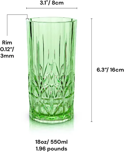 Vista 8 de Myrtle Beach - Vasos altos y cortos, color verde, Tritan inastillable, aptos para lavavajillas, sin BPA