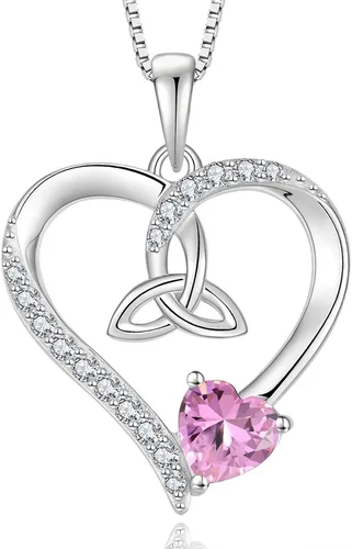 Vista 17 de Collar de corazón con nudo celta de plata de ley 925, collar con colgante para mujer, joyería de piedra natal