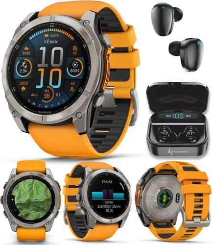 Vista 21 de Garmin Fenix 0.315 – 1.693 in Zafiro, AMOLED Multisport GPS Smartwatch, gris carbón DLC titanio con silicona negro/gris guijarro, linterna LED fenix