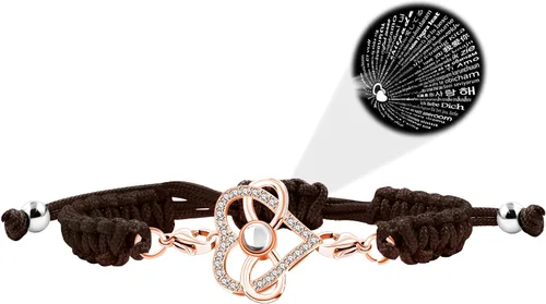 Vista 15 de Pulsera con texto en inglés "I Love You" en 100 idiomas, pulseras de proyección de corazón, cuerda trenzada ajustable, regalos de amor para mamá