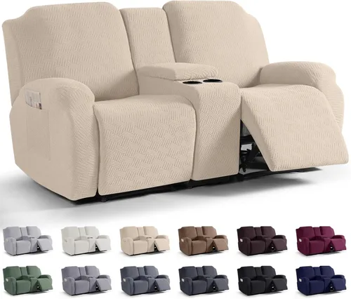 Vista 13 de KinCam Fundas para Sillón Reclinable de Dos Plazas con Funda para Consola Central, Fundas para Sofá Reclinable de 2 Asientos, Funda para Sofá