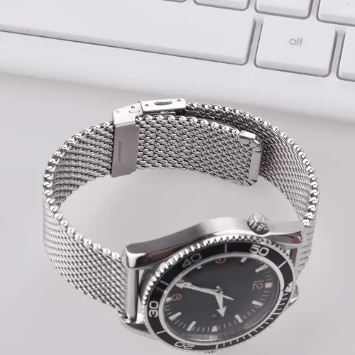 Vista 5 de EACHE Correas de reloj de malla gruesa de acero inoxidable para hombre, correas de reloj ajustables de malla resistente de liberación rápida