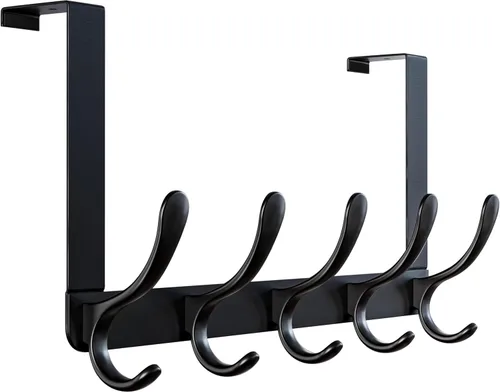 Vista 9 de WEBI Ganchos para colgar sobre la puerta, colgador de puerta, toallero sobre la puerta, perchero, toallero para abrigos, ropa, baño, color negro