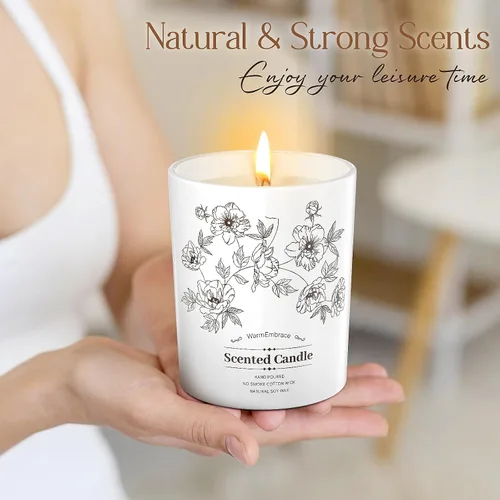 Vista 4 de Vela perfumada de lujo para mujeres y hombres, vela de cera de soja de coco y vainilla, vela en tarro de 8 onzas para el hogar, perfumada, 60 horas
