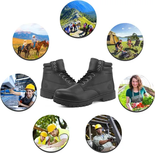 Vista 5 de Jacata Botas de trabajo para hombres acero/punta suave, suela de goma antideslizante, resistente al aceite, botas de construcción industrial