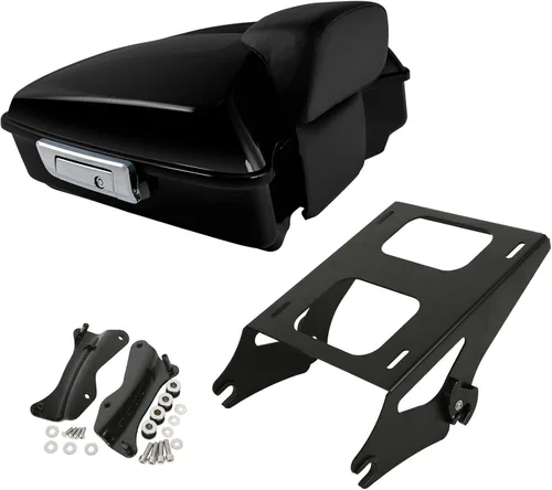 Vista 31 de XMT-MOTO King Tour Trunk + almohadilla de respaldo envolvente+estante de montaje negro+accesorios de acoplamiento para Harley Touring Road King Road