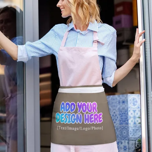 Vista 71 de AXKEUDO Delantal personalizado con bolsillos, delantales de cintura para camarera para cocinar en casa, restaurante, servir trabajo