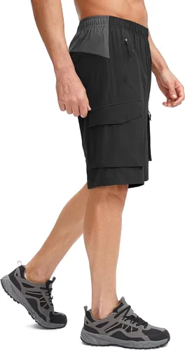 Vista 2 de Bikewa Pantalones cortos de ciclismo de montaña para hombre, con acolchado 3D, ajuste holgado, con bolsillos con cremallera