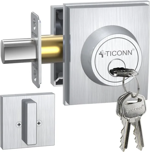 Vista 9 de TICONN Juego de manijas para puerta delantera doble, palanca de puerta cuadrada de servicio pesado y combo de cerrojo de cilindro único para puertas