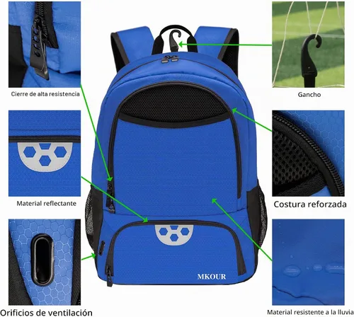 Vista 3 de Mkour Bolsa de fútbol – Mochila de voleibol con compartimento para pelotas y soporte