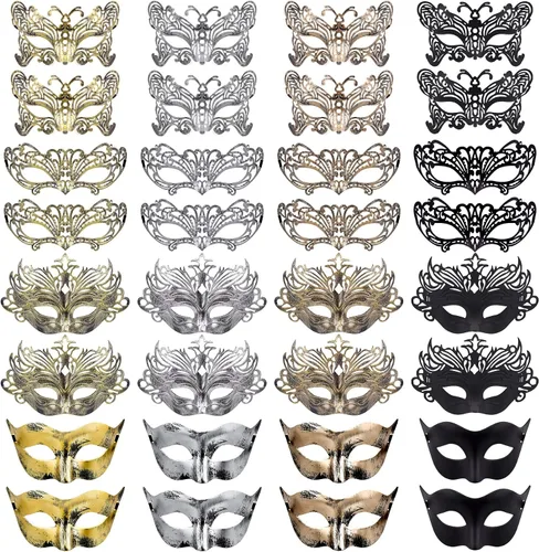 Vista 11 de FEQO 32 máscaras de mascarada, máscaras antiguas vintage venecianas