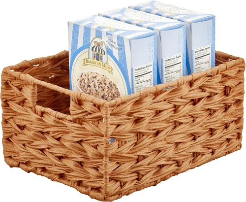 Vista 8 de mDesign Cesta organizadora de almacenamiento de alimentos tejida para cocina, despensa, caja organizadora de contenedores para armarios, estantes