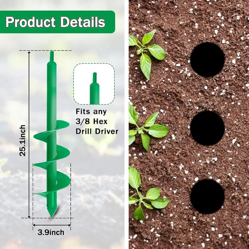 Vista 2 de Broca de taladro para plantar, taladro de tierra de jardín de 4 x 25 pulgadas, agujero en espiral para plantación rápida de plantas de semillero