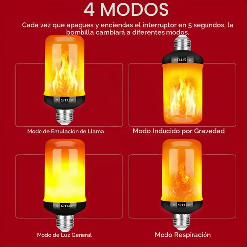 Vista 2 de Y- STOP Bombillas de llama LED, bombilla de fuego con efecto de llama parpadeante, bombillas de 4 modos para decoración de Halloween, bombillas