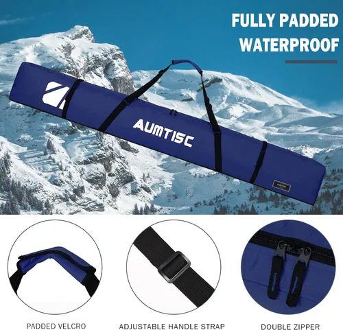 Vista 3 de AUMTISC Bolsa de esquí totalmente acolchada, bolsas de esquí individuales para viajes aéreos, bolsa de esquí de nieve impermeable para volar con asa