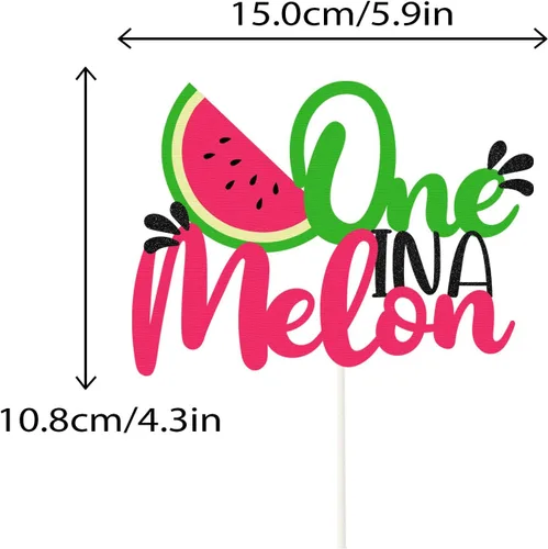 Vista 3 de Decoración para pastel de sandía con purpurina One in a Melon, decoración de fiesta infantil con temática de sandía, suministros de fiesta para baby