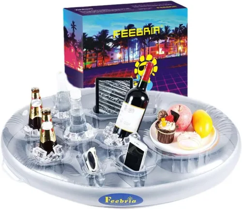 Vista 10 de Inflatable Pool Drink Holder with Large Capacity, Floating Drink Float for Hot Tub, Pool, Beach & Party - Holds Drinks, Phones & Snacks, Easy