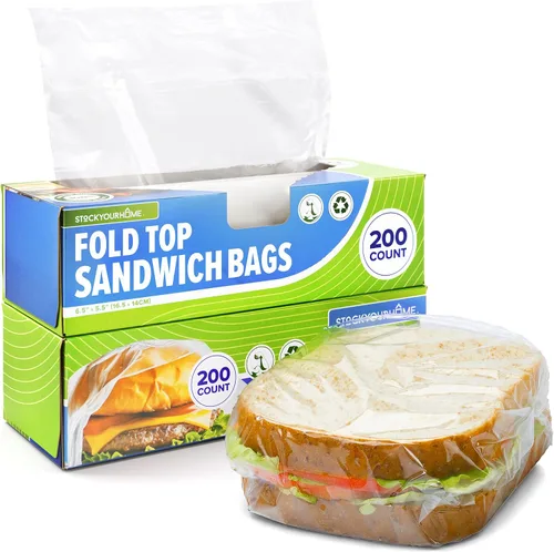 Vista 8 de Stock Your Home 200 bolsas de sándwich transparentes plegables, bolsas de plástico desechables a granel con cierre plegable para restaurantes