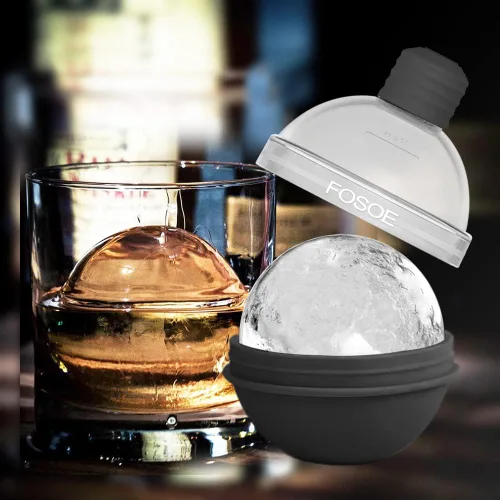 Vista 6 de Moldes de bola de hielo de silicona para whisky - Juego de 4 moldes redondos con tapas para cócteles, bourbon y bebidas
