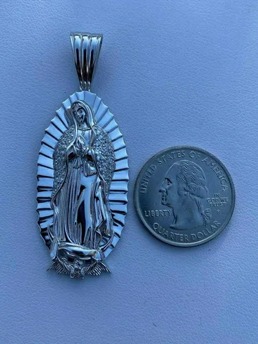 Vista 4 de Harlembling Solid 925 Sterling Silver - Men's Virgin Mary Pendant - Iced Nuestra Señora de Guadalupe