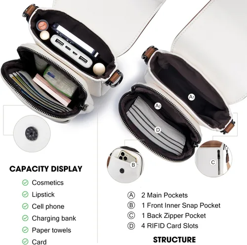Vista 5 de POIUGOYA Bolsos cruzados pequeños para mujer, a la moda, de cuero, con triple compartimento, para teléfono celular, con correa ajustable