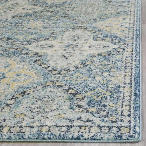 Vista 4 de SAFAVIEH Evoke Collection EVK274C - Alfombra decorativa de 2 pies 2 pulgadas x 4 pies, color azul claro/marfil con diseño de enrejado bohemio que