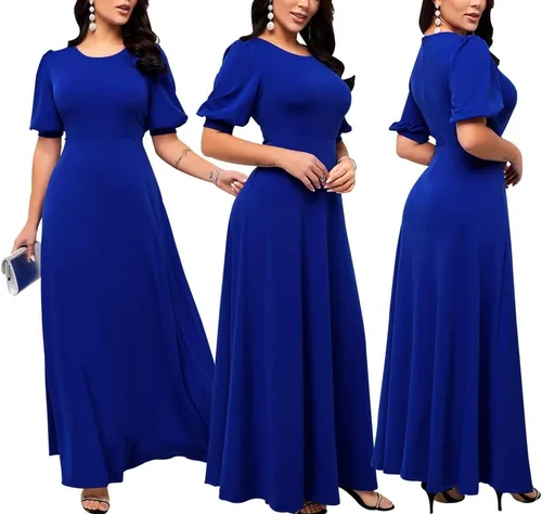 Vista 8 de SperLucky Maxi vestidos para mujer, vestido largo elegante, vestido de manga corta, casual, cuello redondo, estampado floral, vestido de fiesta